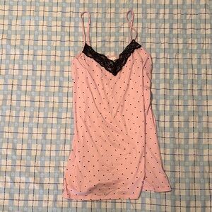 Elegant Pink Chemise with Black Lace Trim